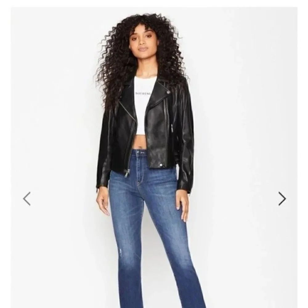 Topshop Boutique shrunken leather biker jacket size 2 BoxM